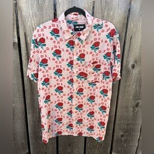 Men's Full Send Button-Down Shirt Multicolor Roses Spell-Out XL Street Art City